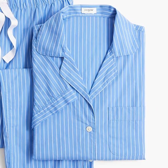 J. Crew Cropped short-sleeve pajama top in Retro blue/white- Size XXL- TOP ONLY - Picture 2 of 6